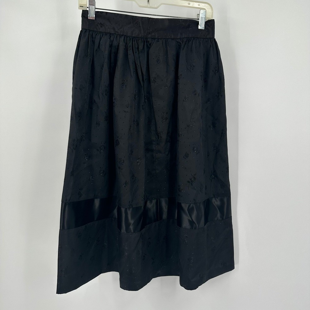 Womens Vintage Moody Dark Coquette Midi Skirt Size 11 Floral Jacquard Satin Band